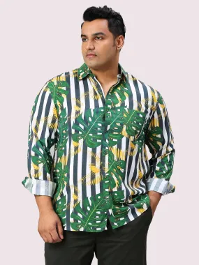 Leaf Stripe Digital Printed Full Sleeve Men's Plus Size Shirt