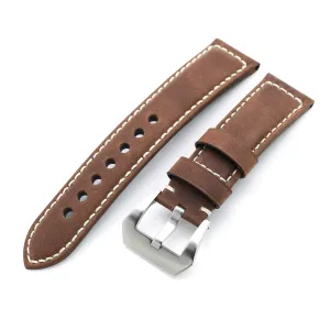 24mm MiLTAT Mud Brown Nubuck Leather, Beige Stitching