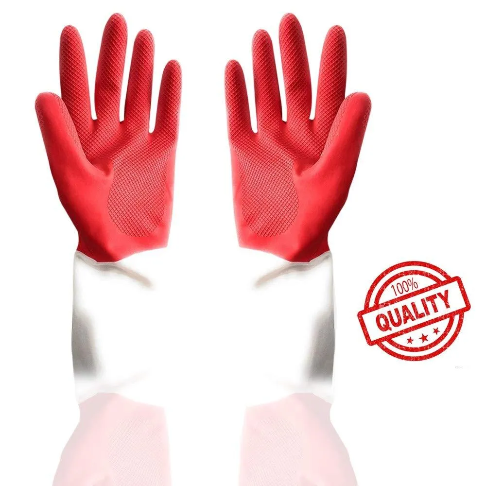 672 - Dual Color Reusable Rubber Hand Gloves (Red   White) - 1 pc