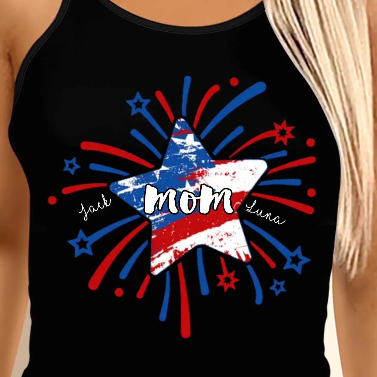 American Flag Mimi Mom & Kids Firework Personalized Woman Cross Tank Top