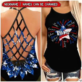 American Flag Mimi Mom & Kids Firework Personalized Woman Cross Tank Top