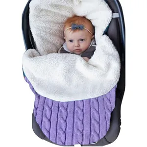 Babymoon Organic Knitted Woolen Fleece Swaddle Wrap | Baby Sleeping Bag | Purple