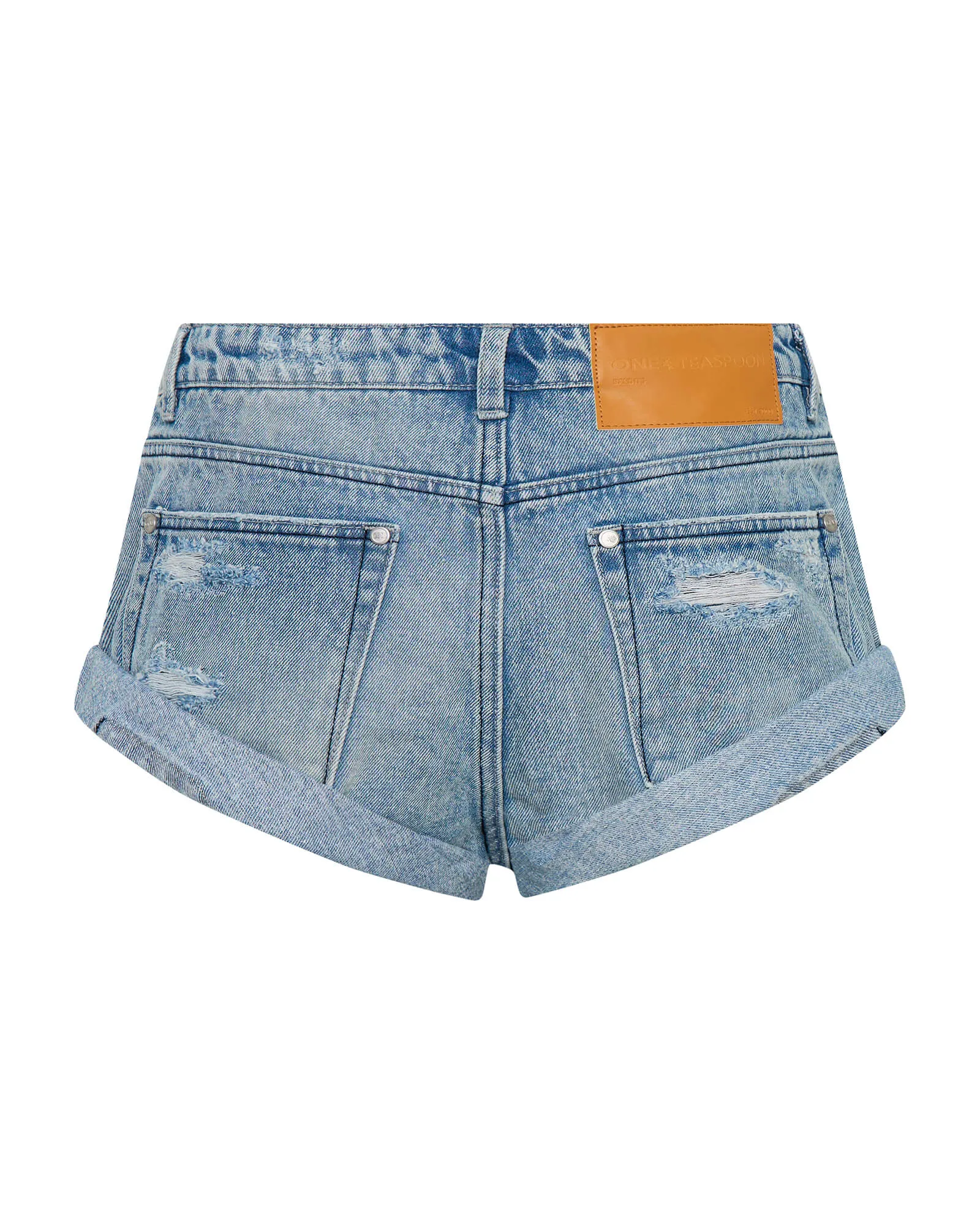 Bandits Low Waist Messed Up Denim Shorts in Salty Dog Blue