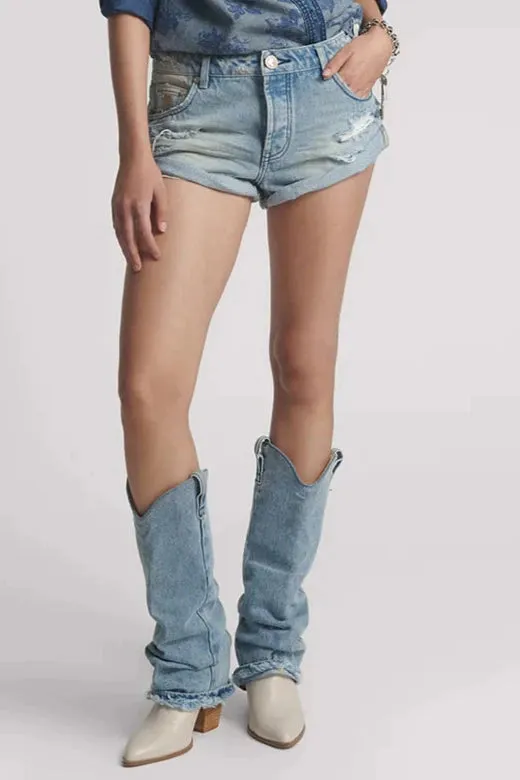 Bandits Low Waist Messed Up Denim Shorts in Salty Dog Blue