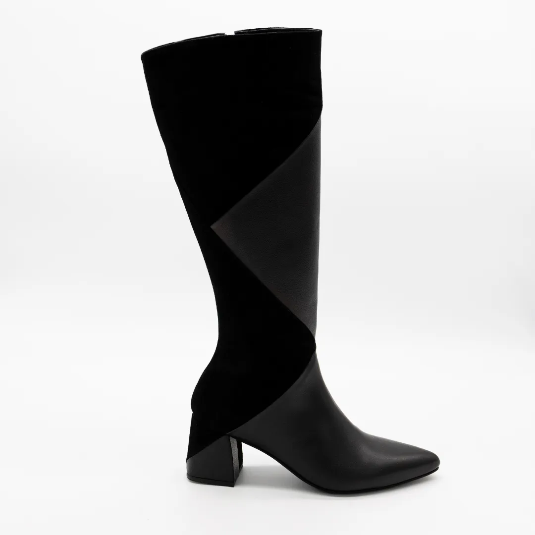 Bari knee-high boots in black leather womens shoes