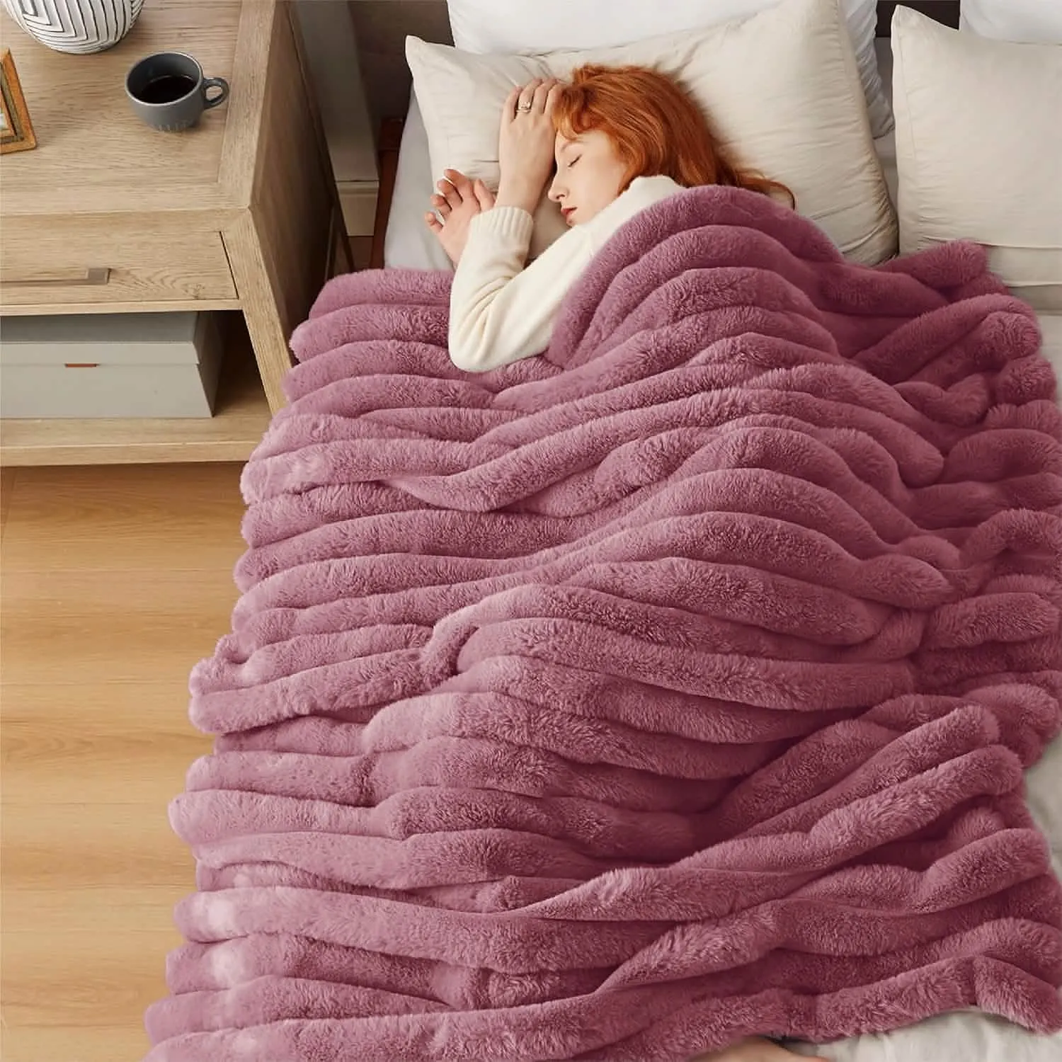 Bedsure Faux Fur Striped Throw Blanket