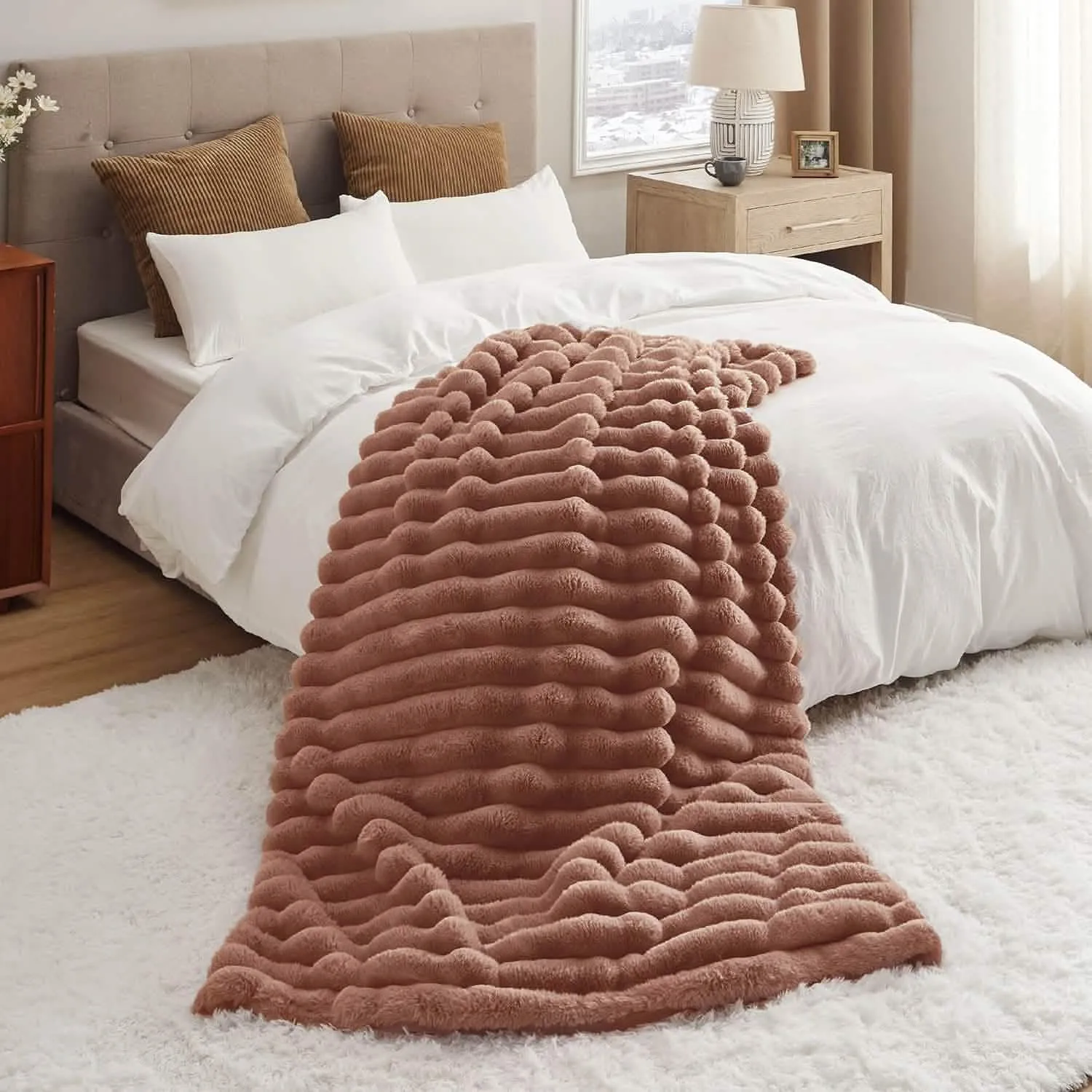 Bedsure Faux Fur Striped Throw Blanket