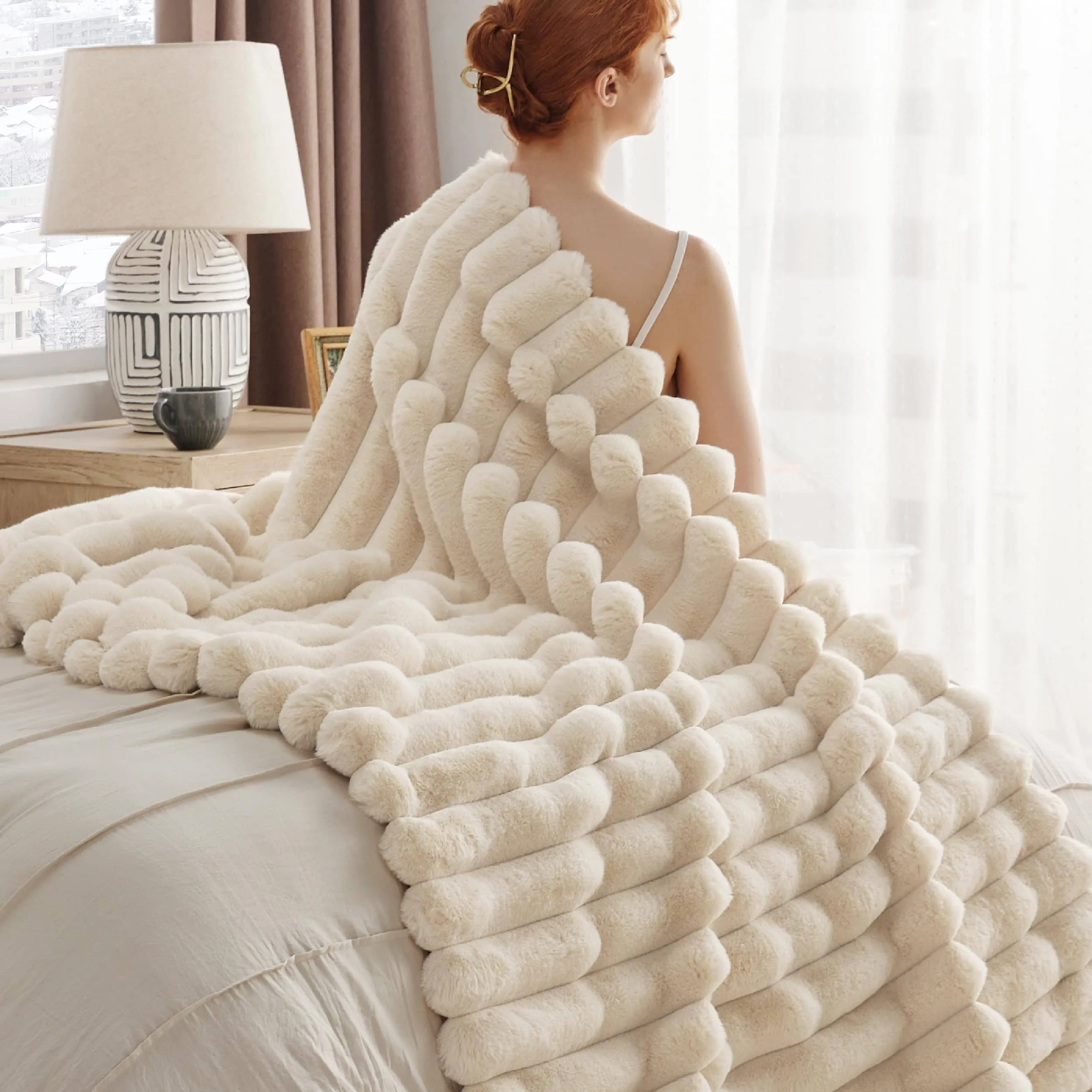 Bedsure Faux Fur Striped Throw Blanket