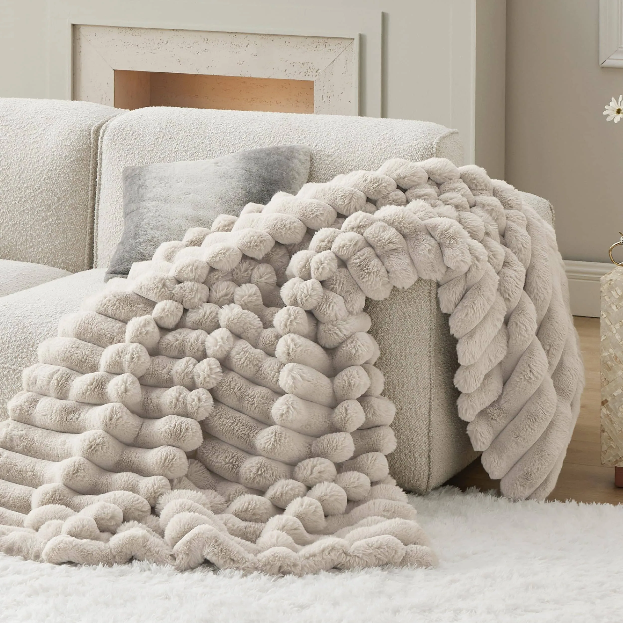 Bedsure Faux Fur Striped Throw Blanket