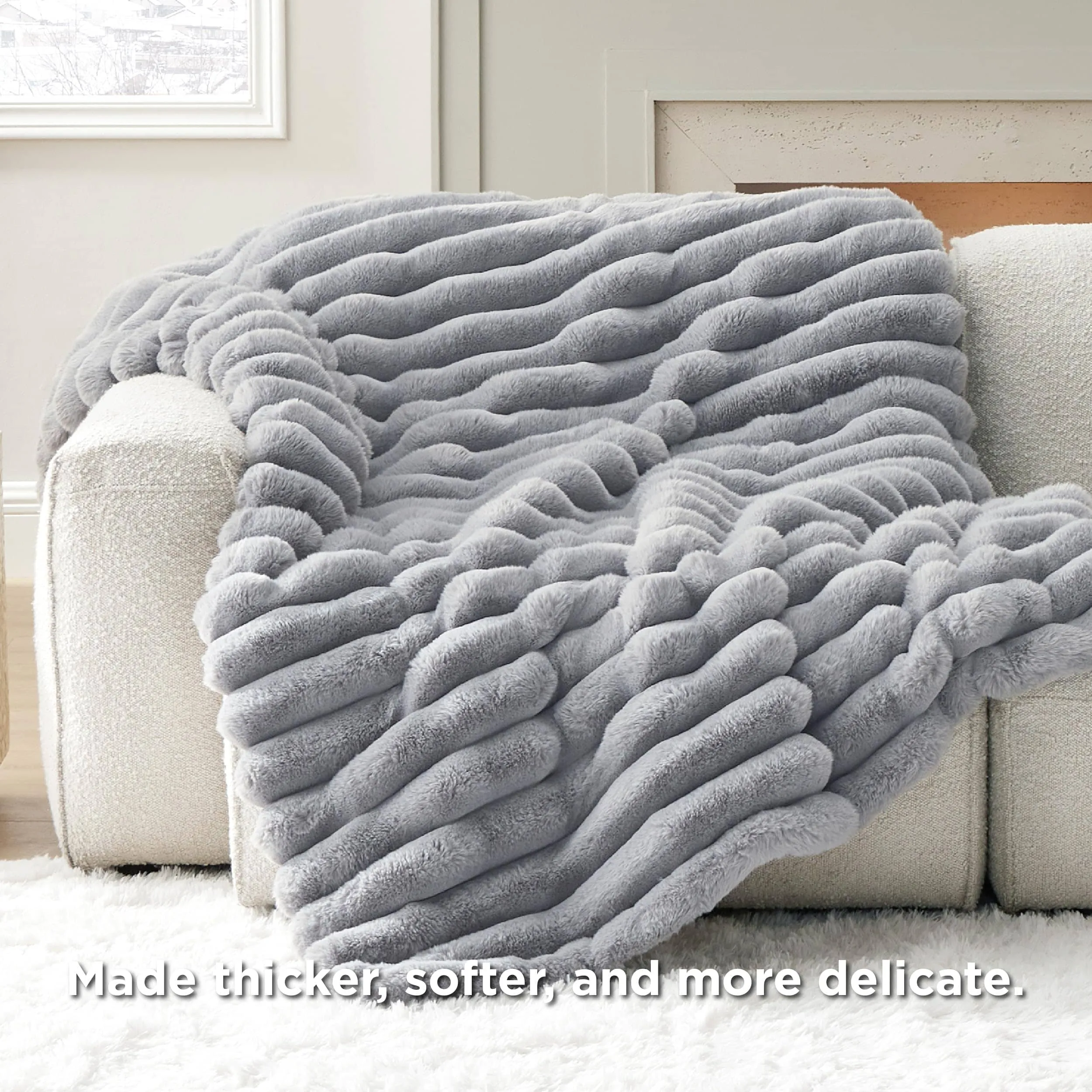 Bedsure Faux Fur Striped Throw Blanket