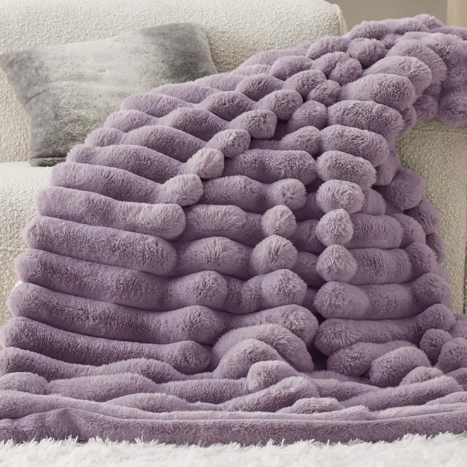 Bedsure Faux Fur Striped Throw Blanket