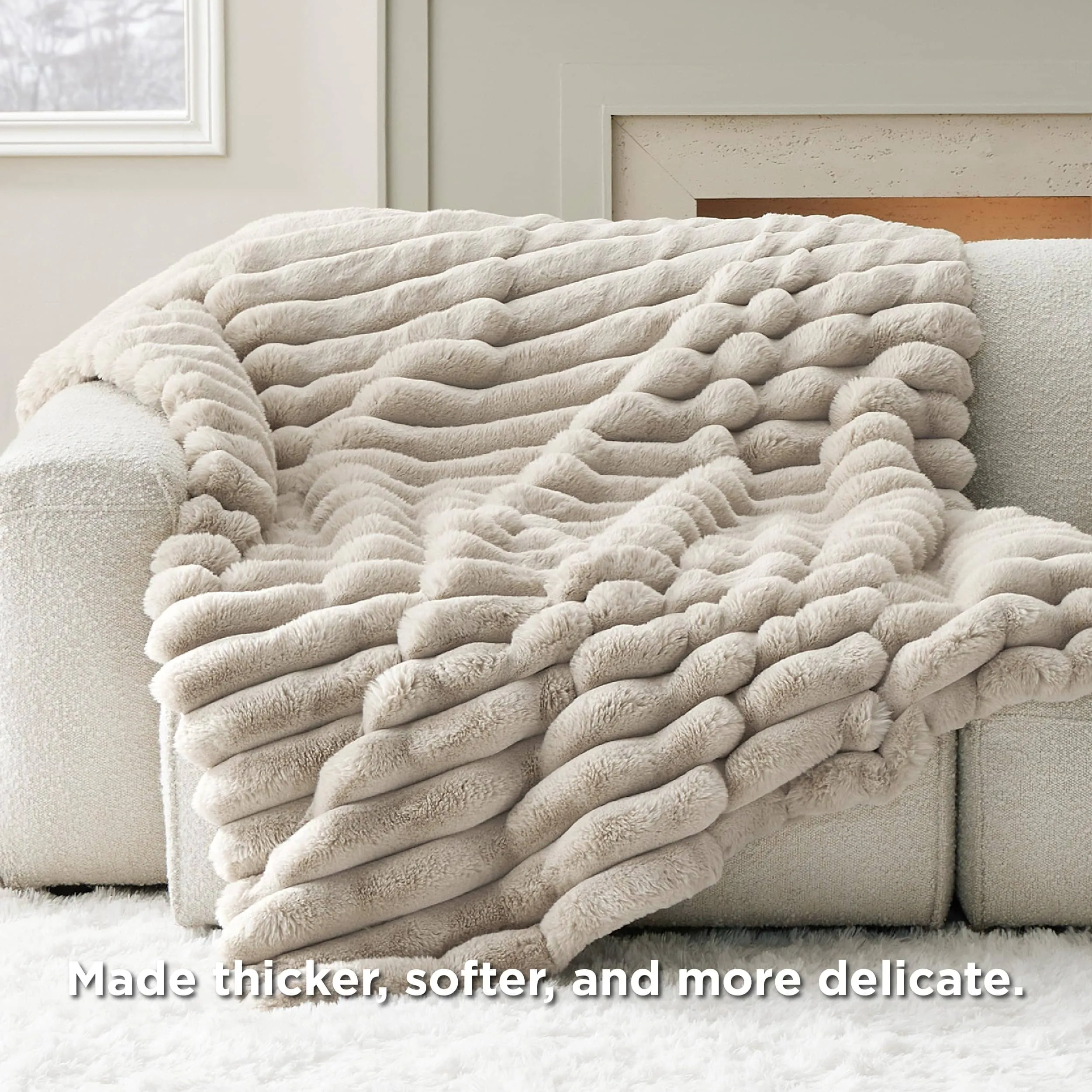 Bedsure Faux Fur Striped Throw Blanket