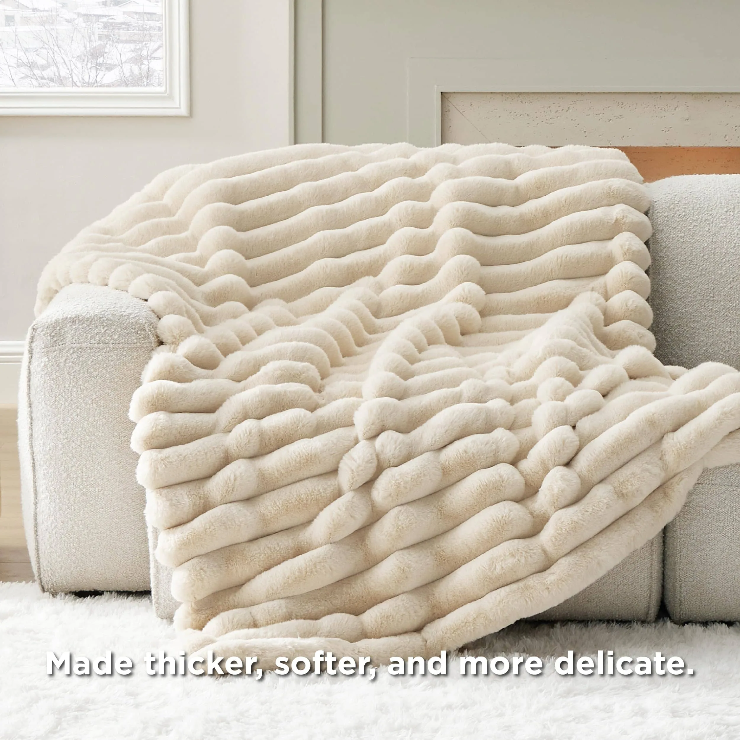 Bedsure Faux Fur Striped Throw Blanket