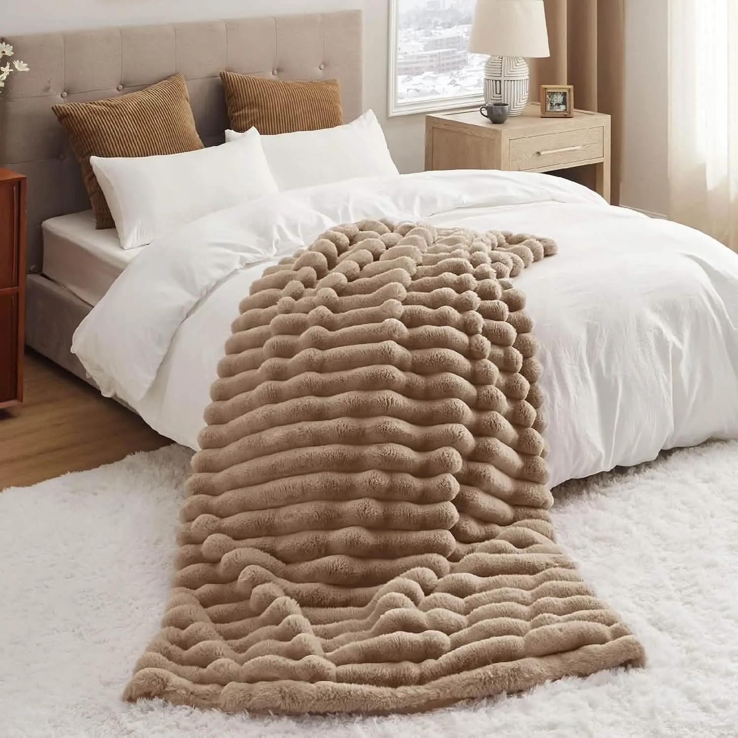 Bedsure Faux Fur Striped Throw Blanket