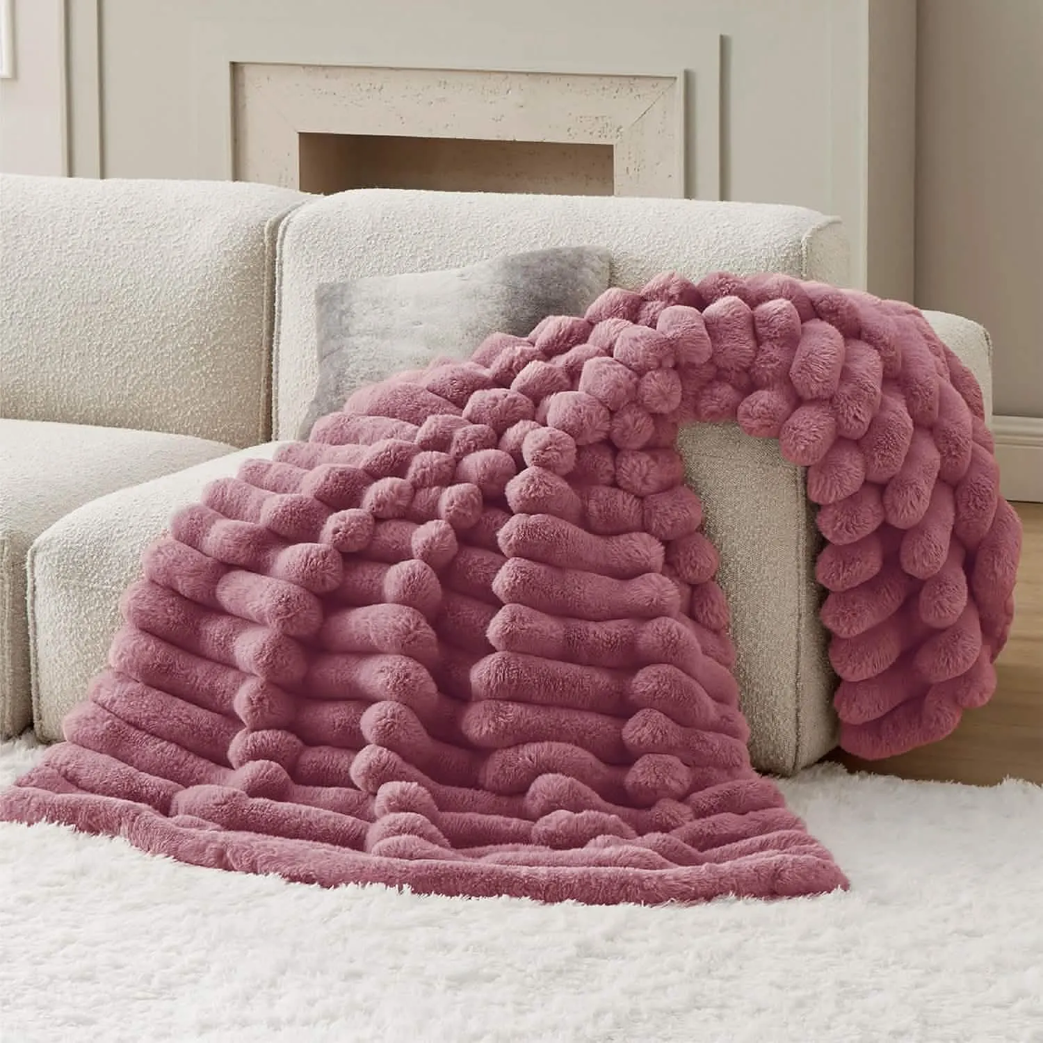 Bedsure Faux Fur Striped Throw Blanket