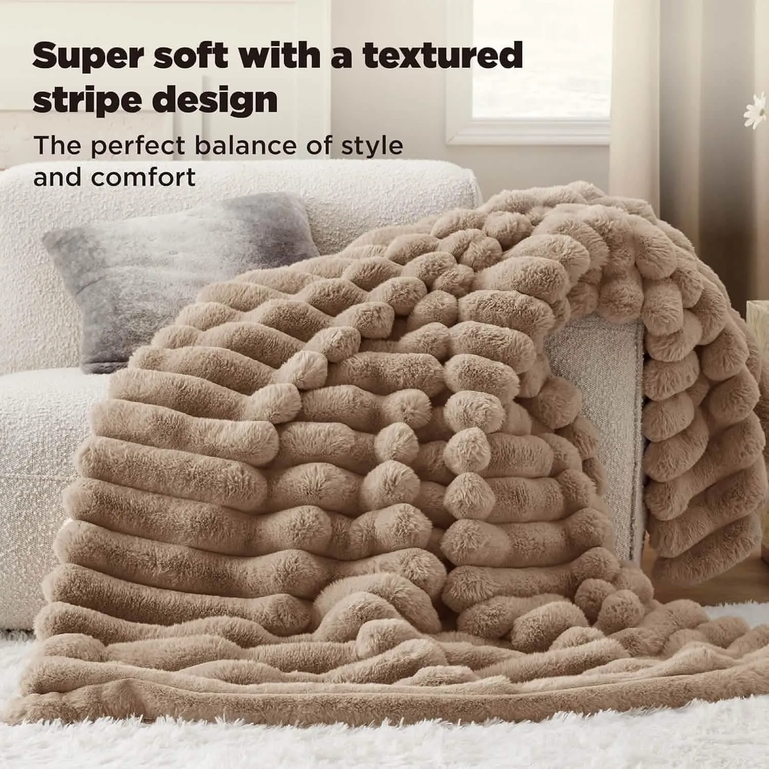 Bedsure Faux Fur Striped Throw Blanket