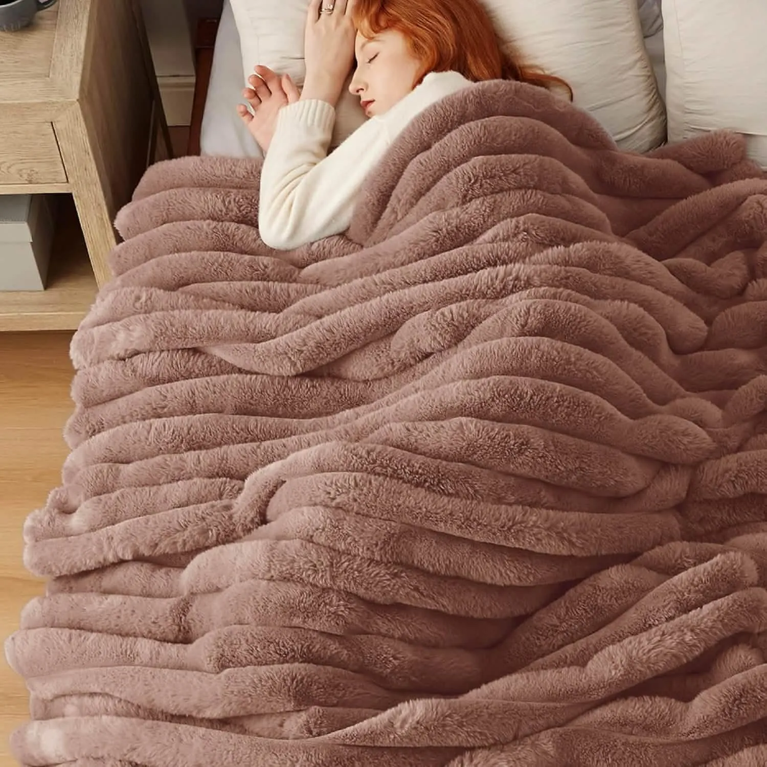 Bedsure Faux Fur Striped Throw Blanket