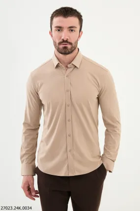 Beige Slim-Fit Shirt.