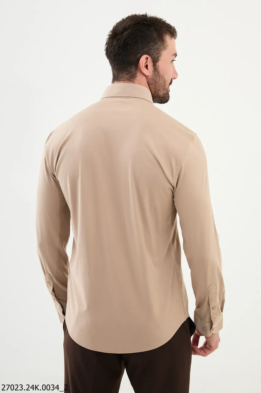 Beige Slim-Fit Shirt.