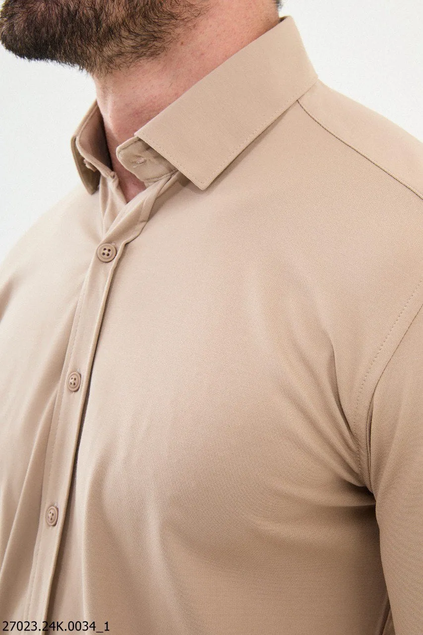 Beige Slim-Fit Shirt.