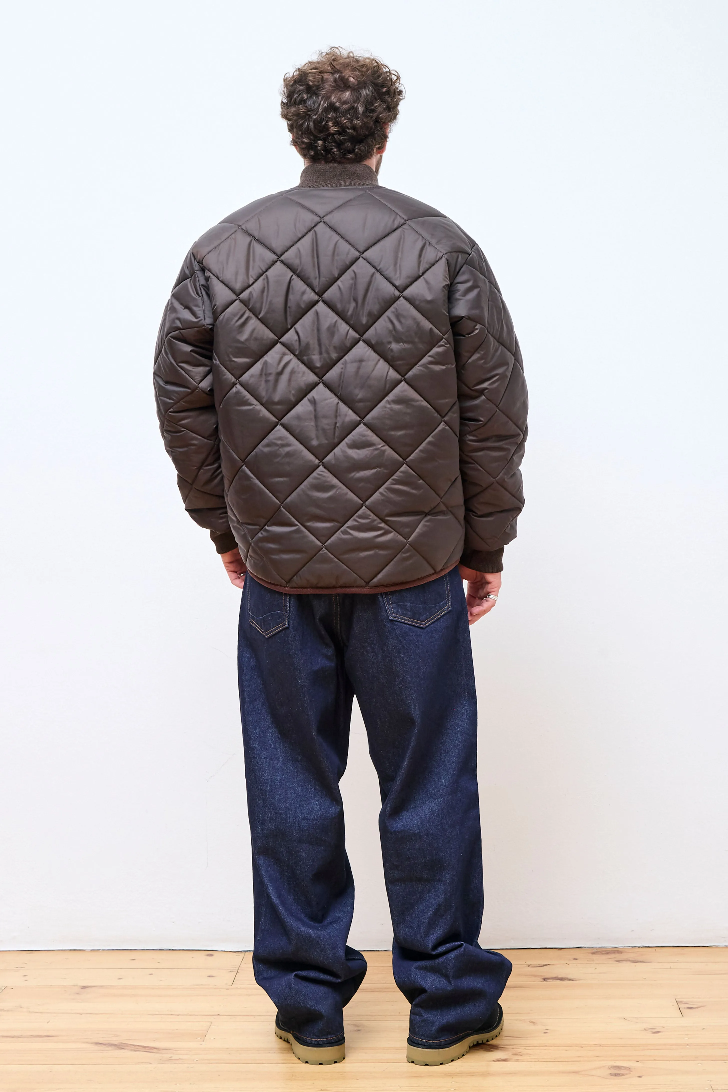 Big Quilt Zipped Bomber Jacket Dark Chocolate