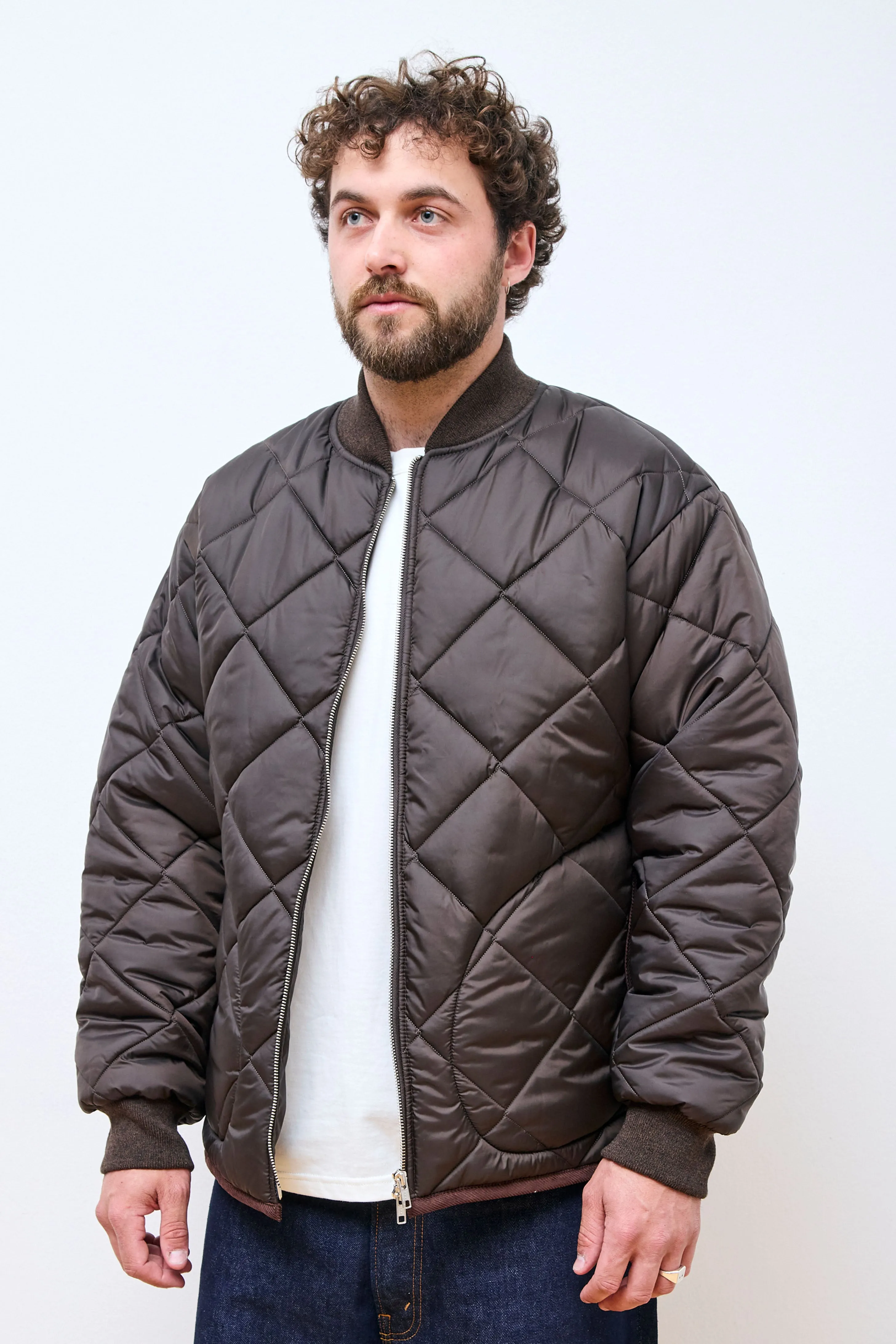 Big Quilt Zipped Bomber Jacket Dark Chocolate