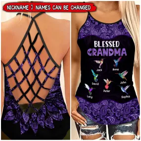 Blessed Grandma Hummingbird Custom Gift For Grandma Cross Tank Top