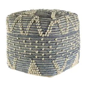 Blue Denim And Ivory Square Pouf - Cotton Stitched