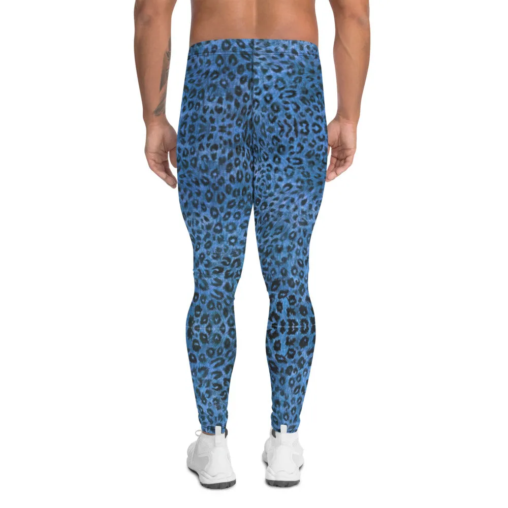 Blue Leopard Men's Leggings, Animal Print Meggings Compression Tights-Made in USA/EU/MX