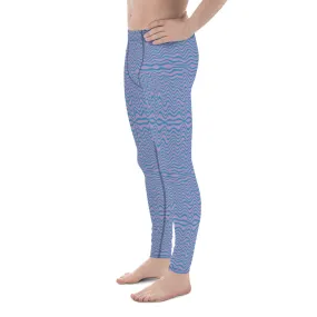 Blue Purple Curvy Men's Leggings, Great Wave Pattern Yoga Leggings-Made In USA/EU/MX