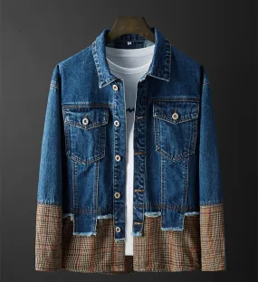 Bottom Plaid Patchwork Denim Jacket