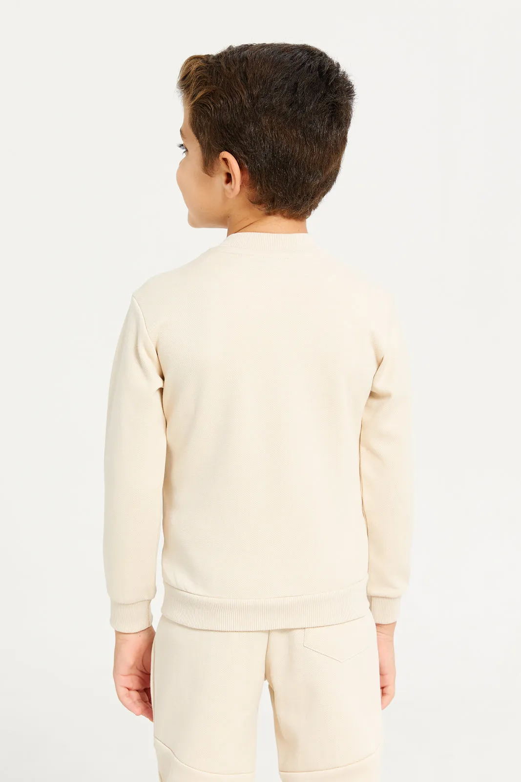 Boys Beige Front Zipper Sweatshirt