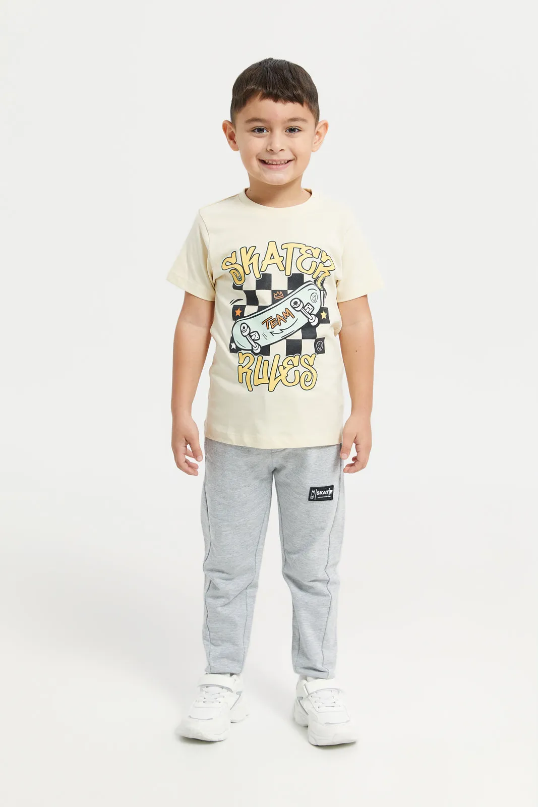 Boys Grey Marl Active Pants With Print