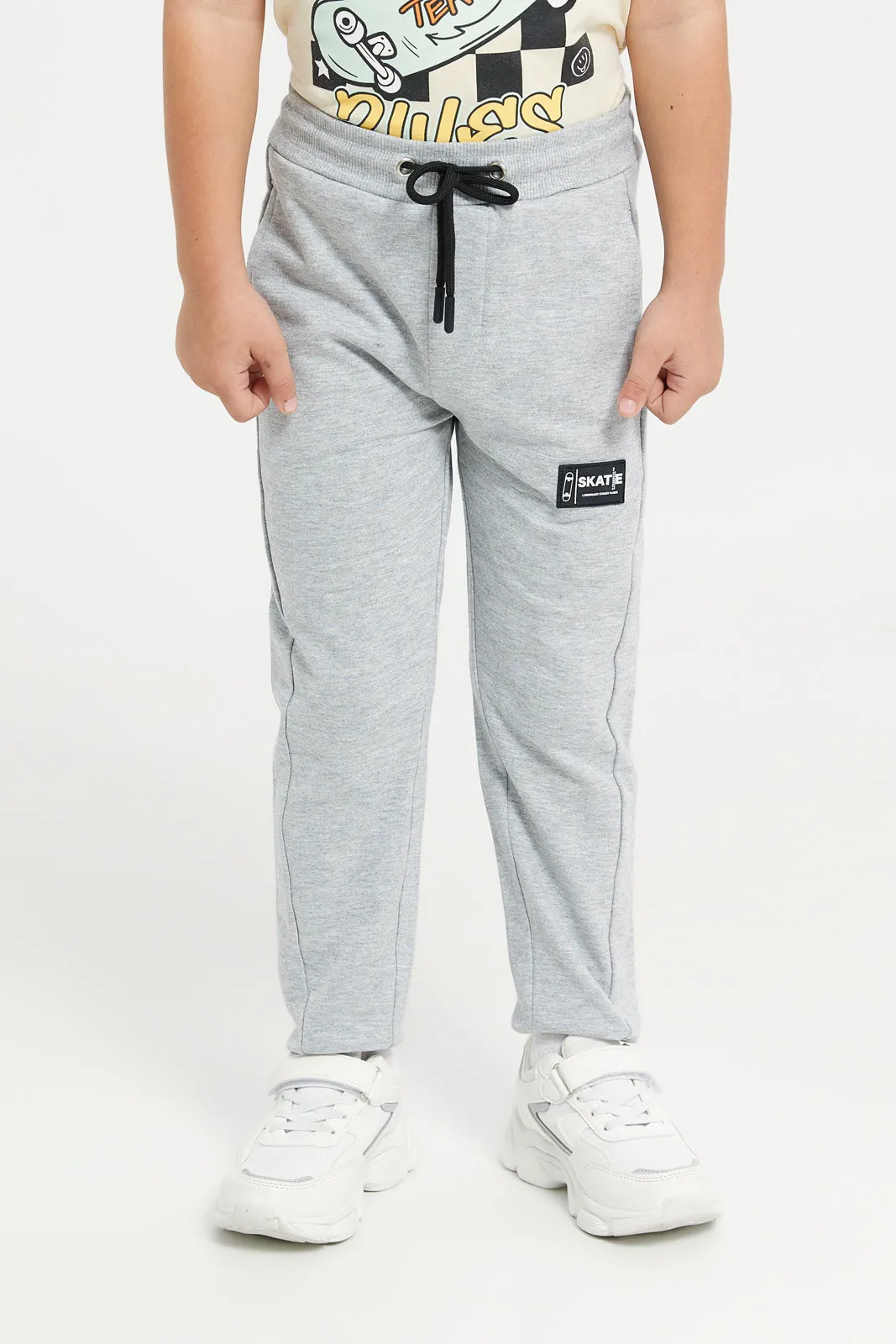 Boys Grey Marl Active Pants With Print