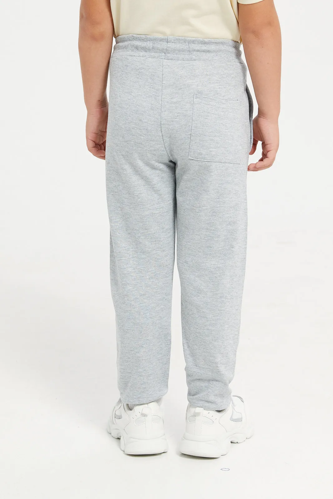 Boys Grey Marl Active Pants With Print