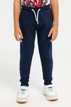 Boys Navy Solid Active Pants (Pack of 2)