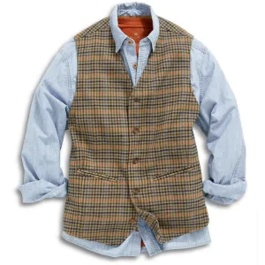 Braeside Check Tailored Vest - Khaki - Tall