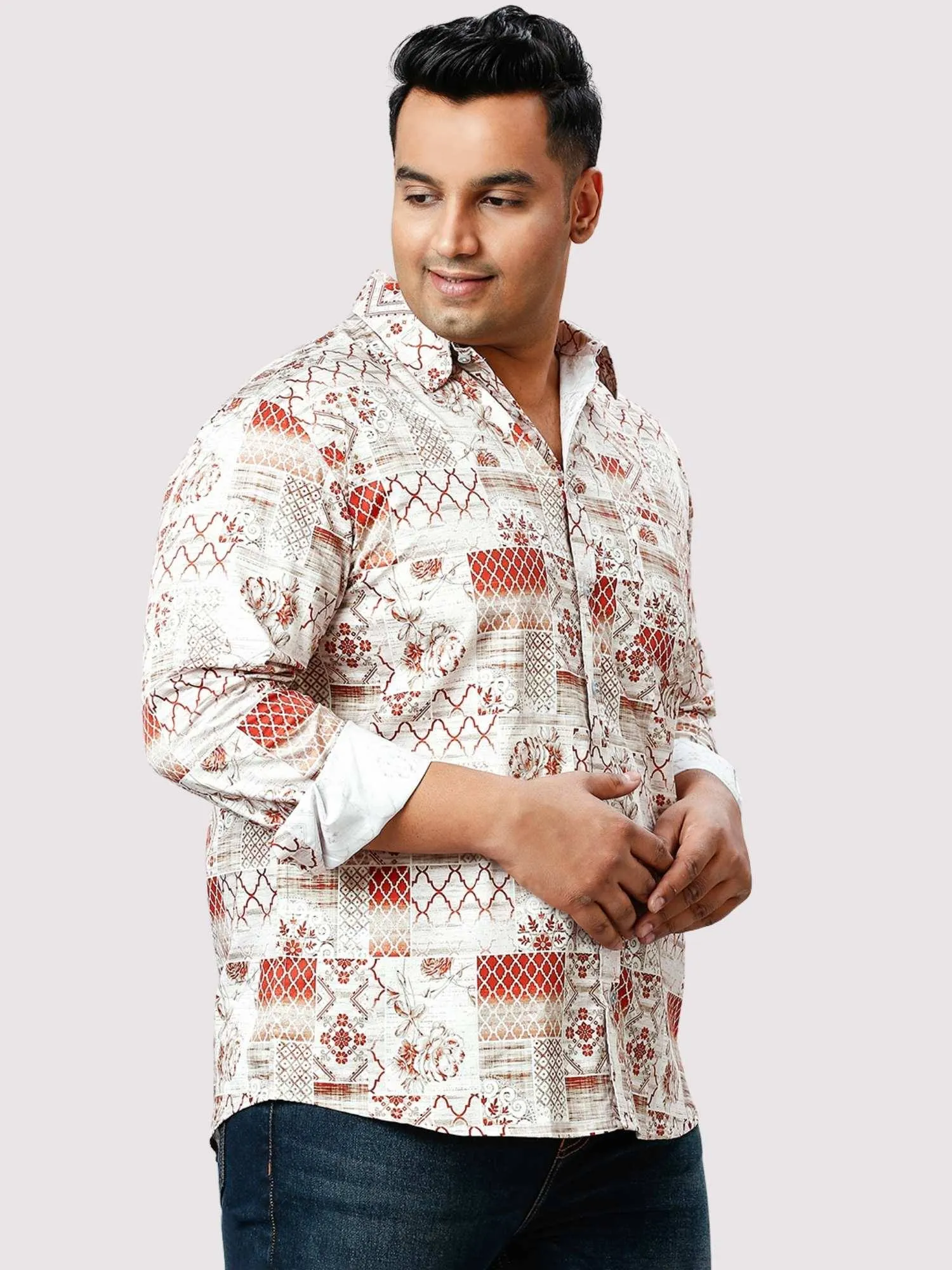 Burnt Umber Digital Printed Full Sleeve Shirt Men's Plus Size