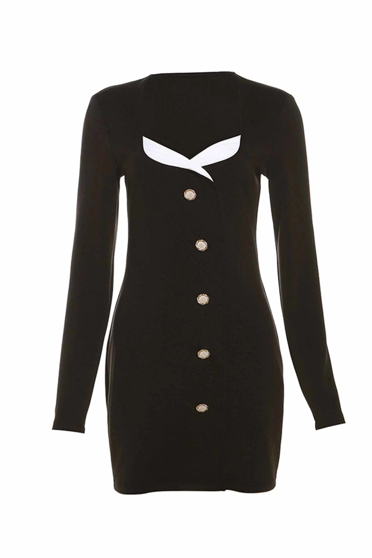 Button Up Long Sleeve Bodycon Dress