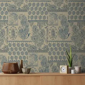 Chhaya Block Print Wallpaper design for Rooms Beige and Blue