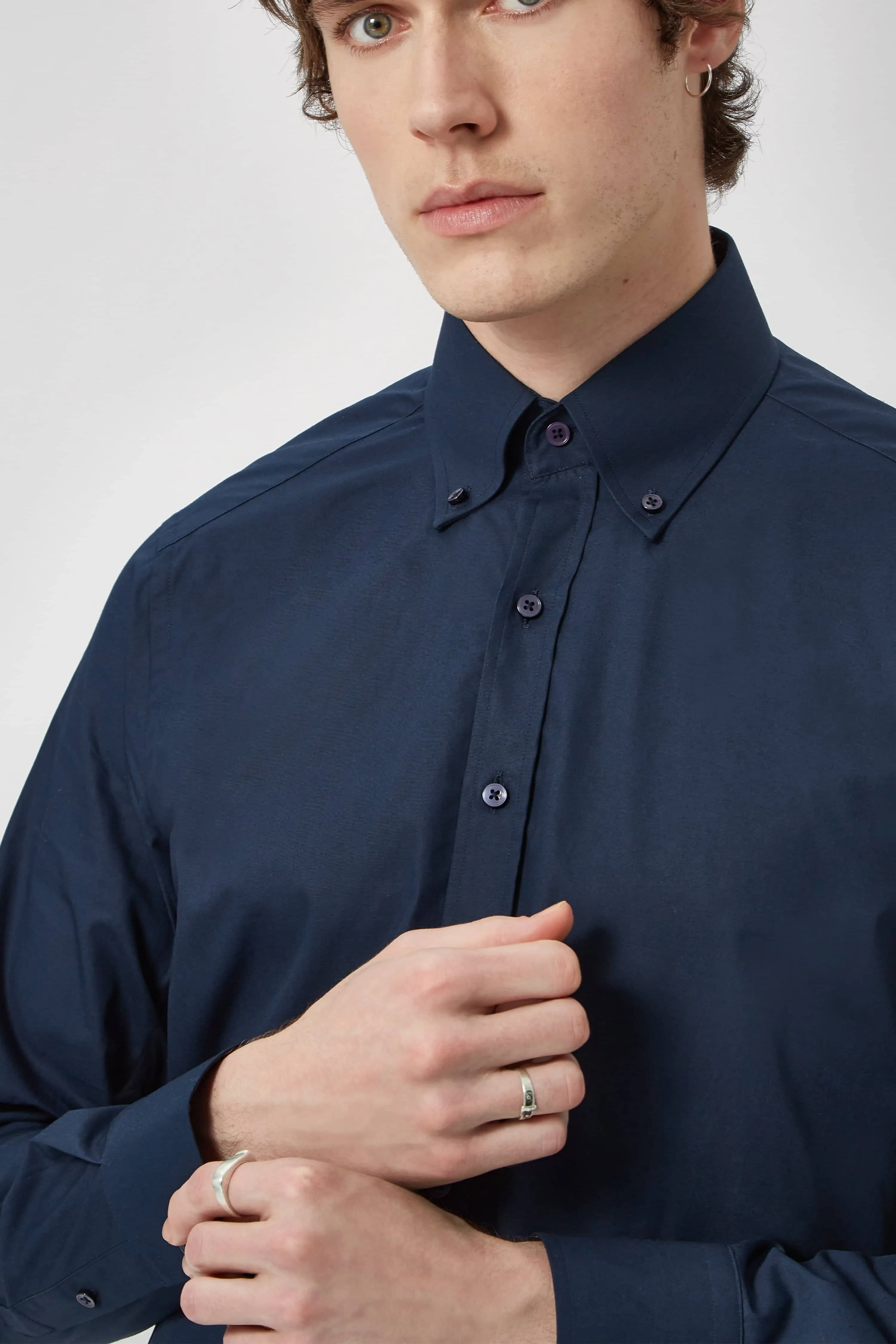 Chilwell Slim Fit Navy Cotton Shirt - ARCHIVE