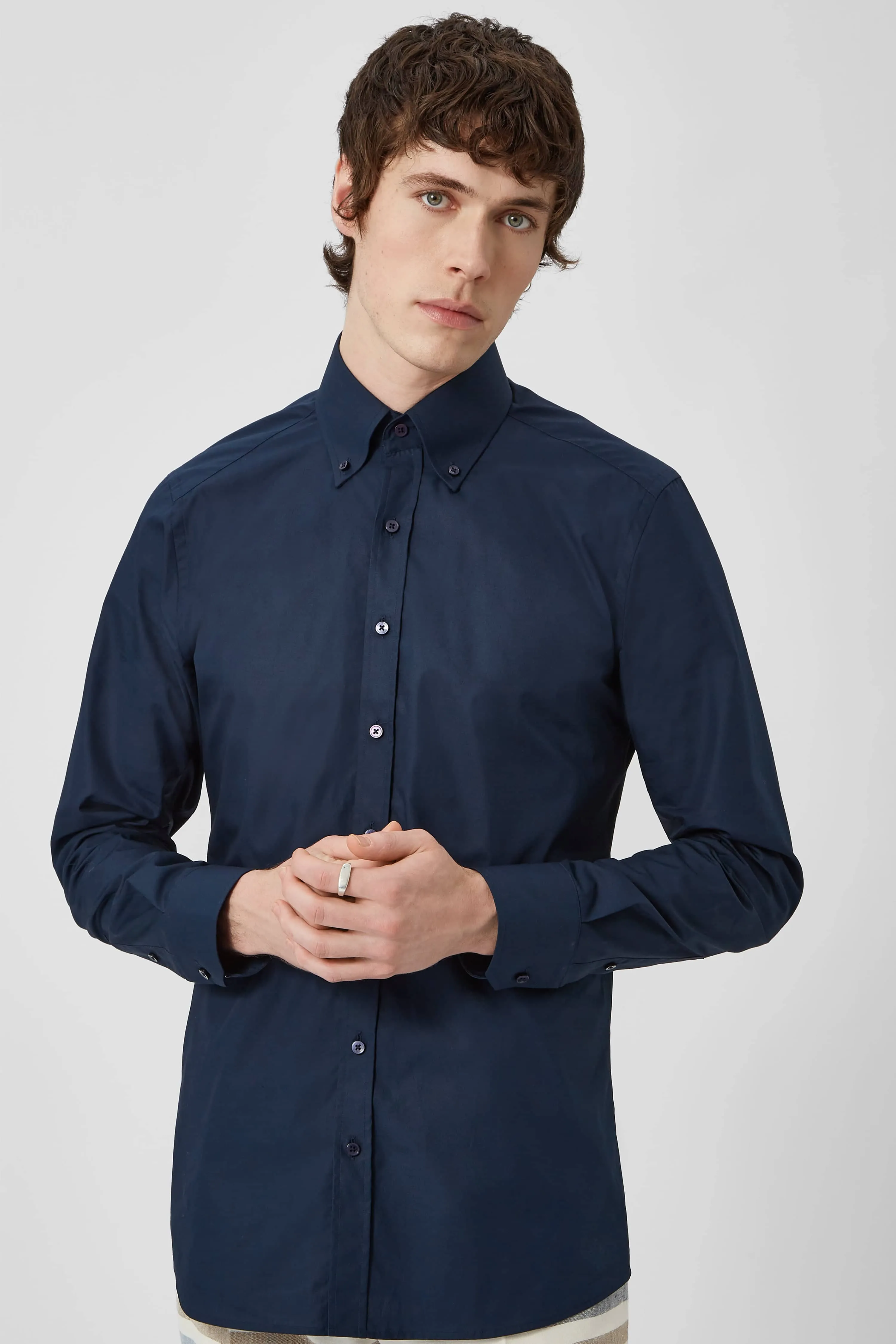 Chilwell Slim Fit Navy Cotton Shirt - ARCHIVE