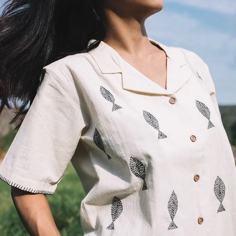 Cotton Embroidered Shirt for Women | White