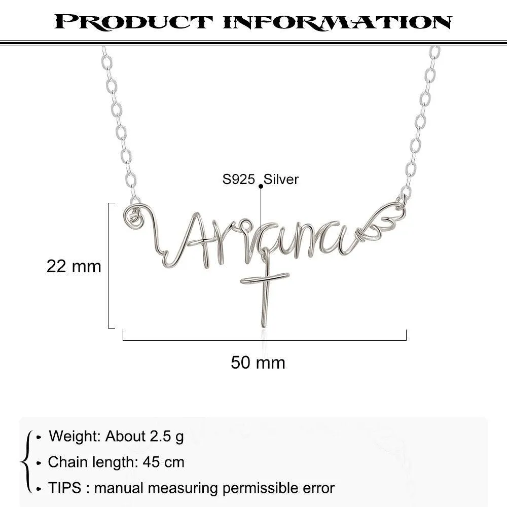 Customized Sterling Silver Necklace for Women, Wire Cross Nameplate Accessories for Women, Handmade Designer Necklace for Women