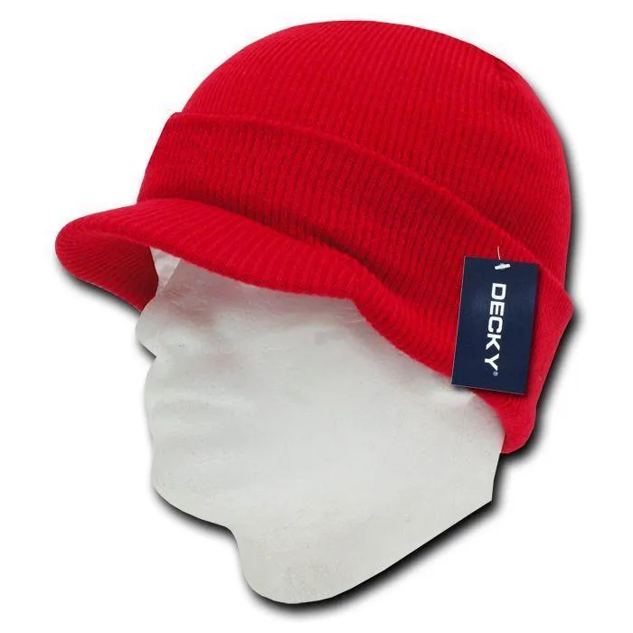 Decky Visor Beanie Cuffed Knit Caps Hats Ski Skull Red Royal Sky Unisex