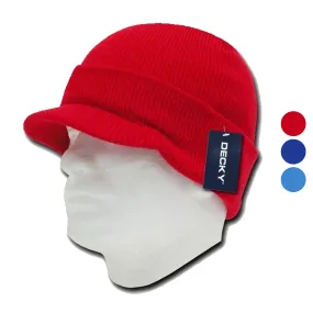 Decky Visor Beanie Cuffed Knit Caps Hats Ski Skull Red Royal Sky Unisex