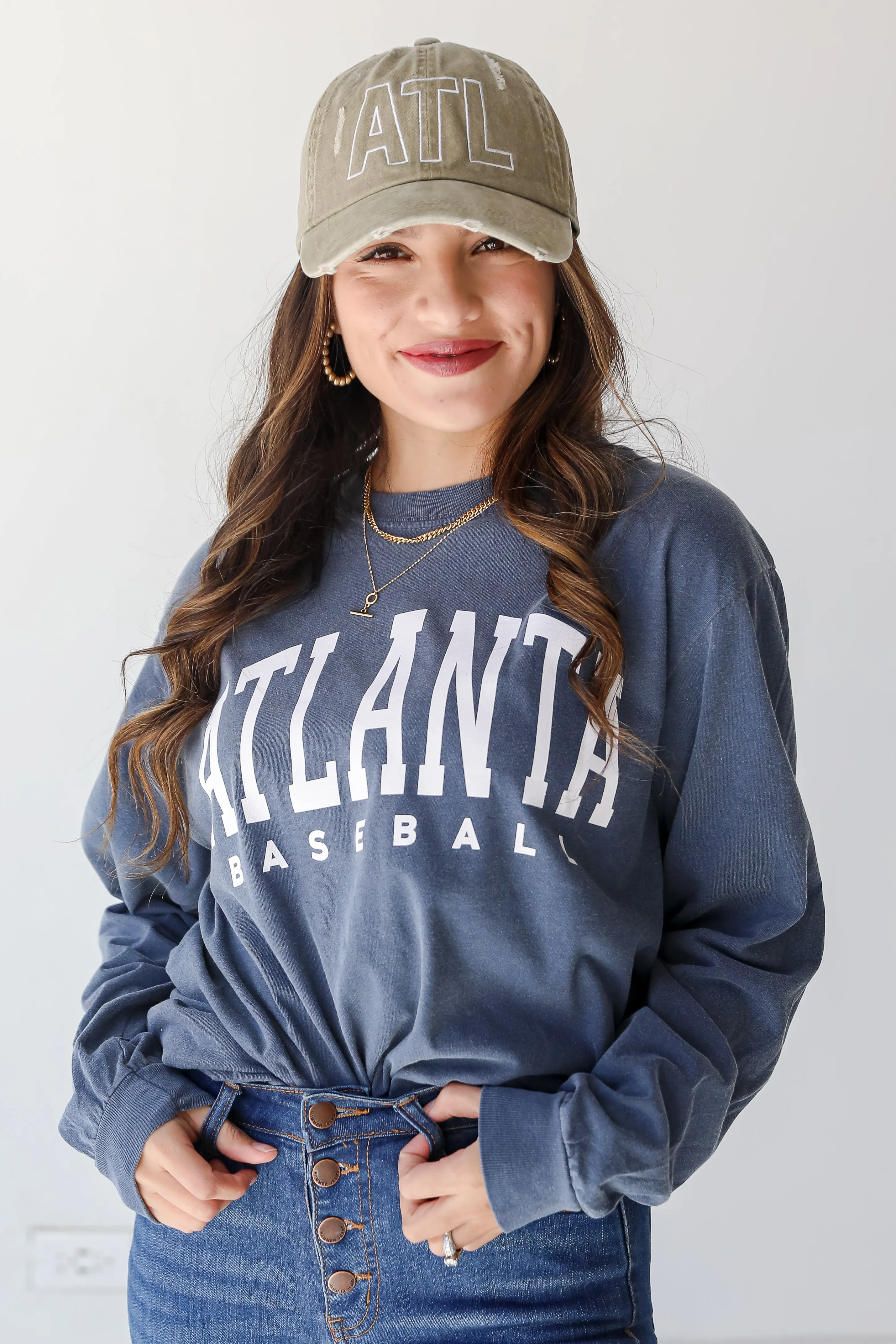 Denim Atlanta Baseball Long Sleeve Tee