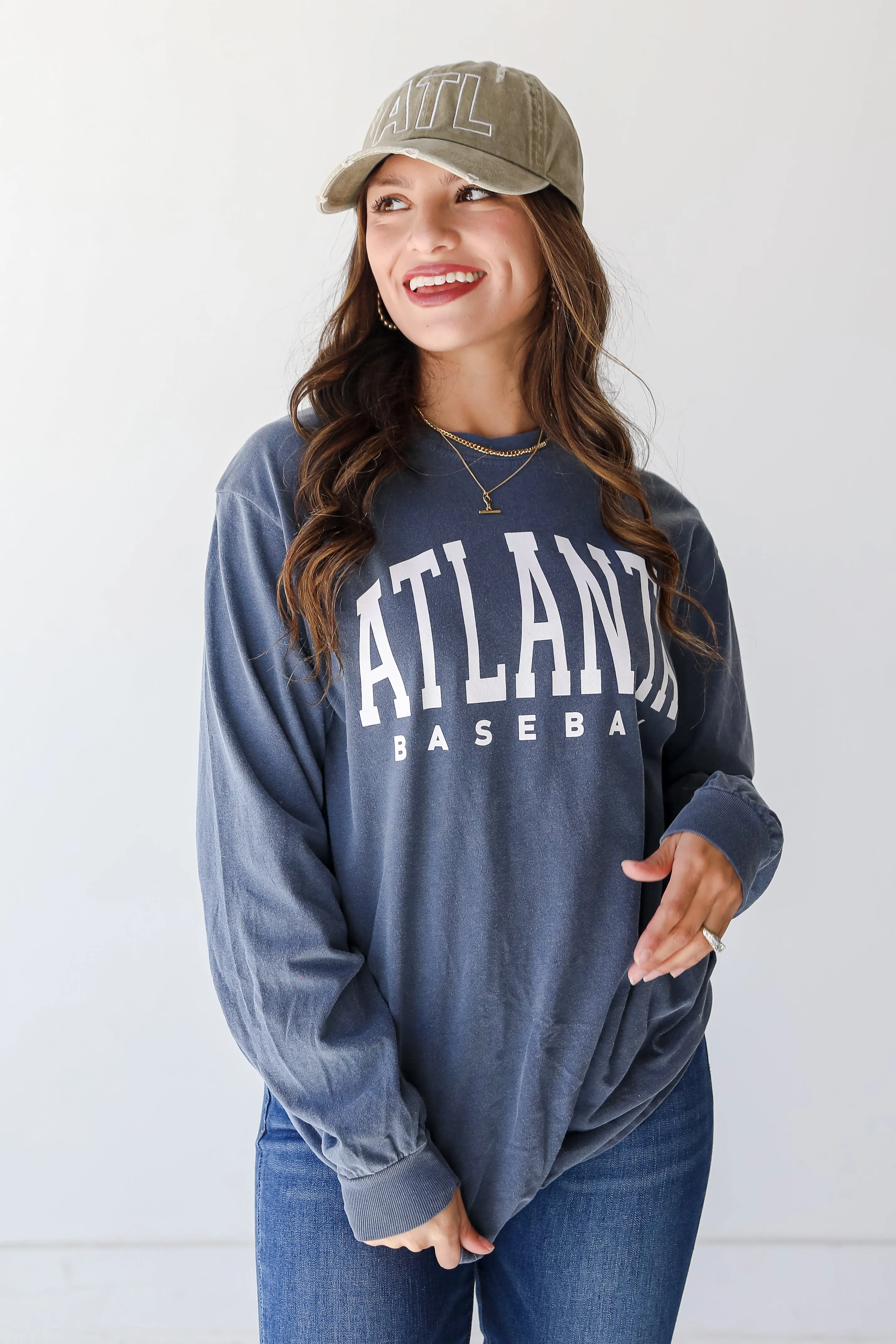 Denim Atlanta Baseball Long Sleeve Tee