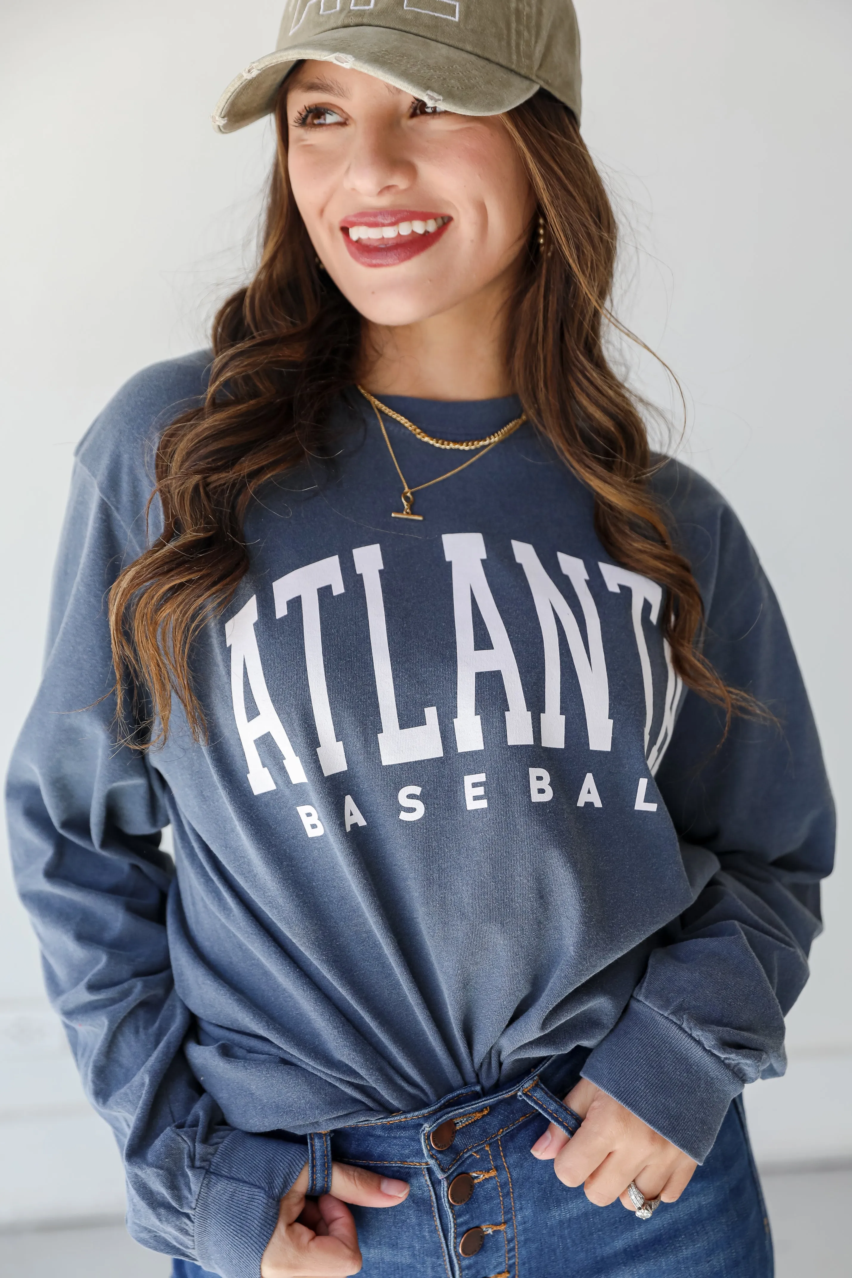 Denim Atlanta Baseball Long Sleeve Tee