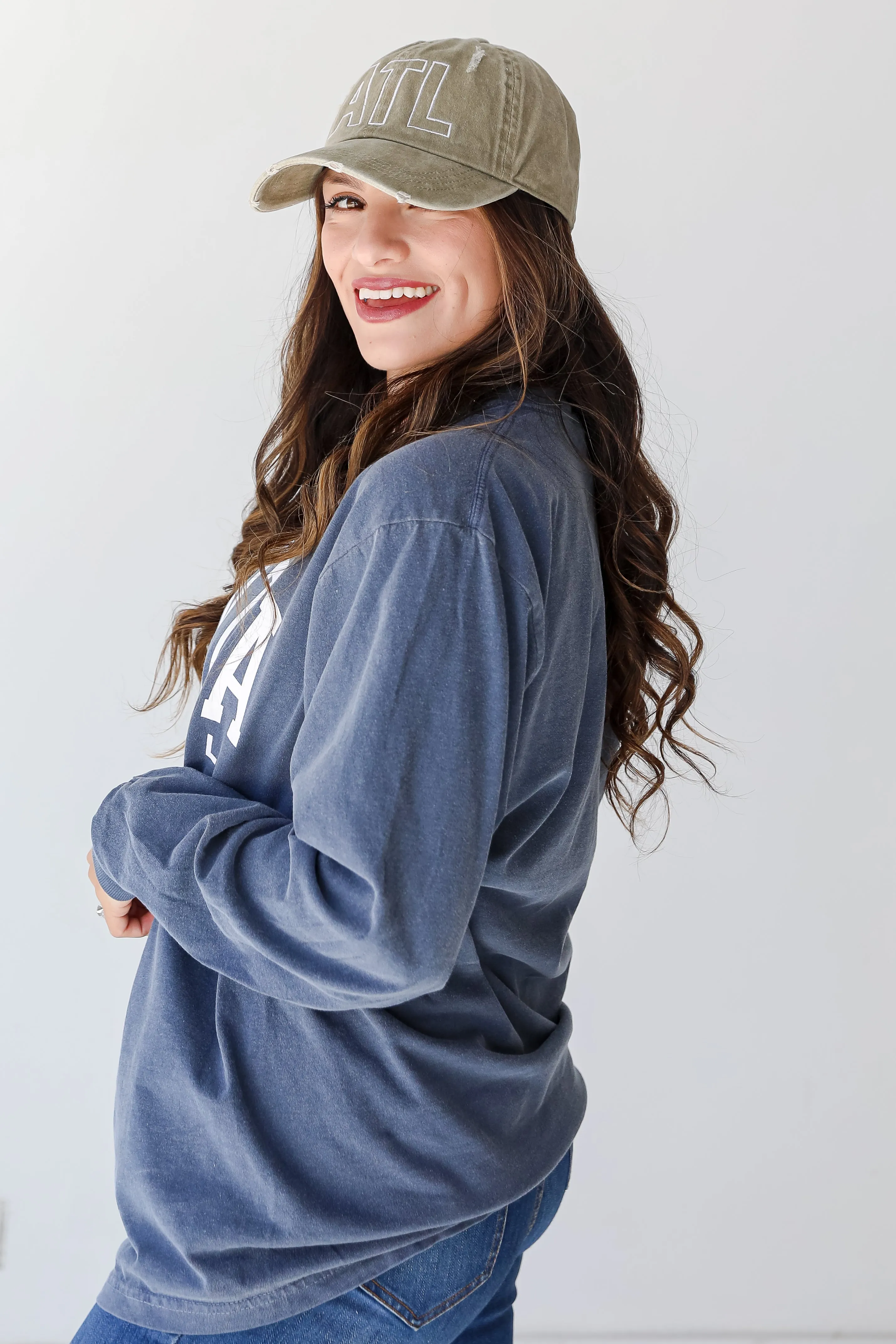 Denim Atlanta Baseball Long Sleeve Tee